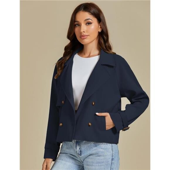 Cropped Trench Coat for Women deep Blue - Picture 3 of 6
